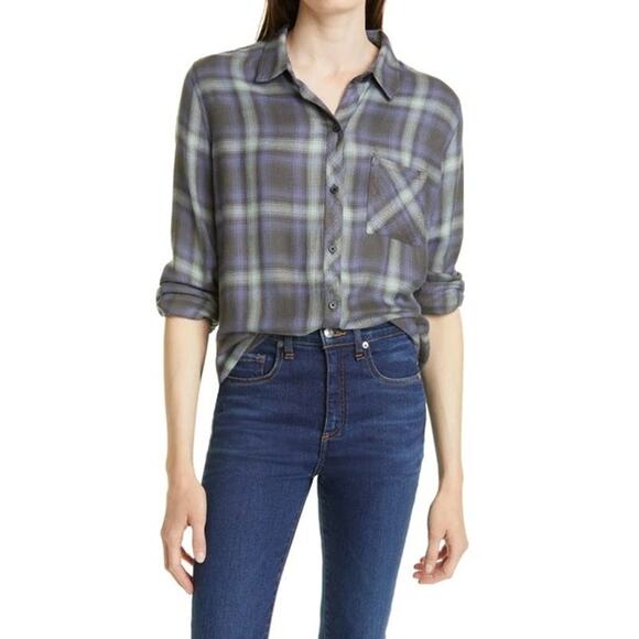 Rails Hunter Blue Mint Ash Plaid Coastal Western Button Down Medium - Picture 1 of 6